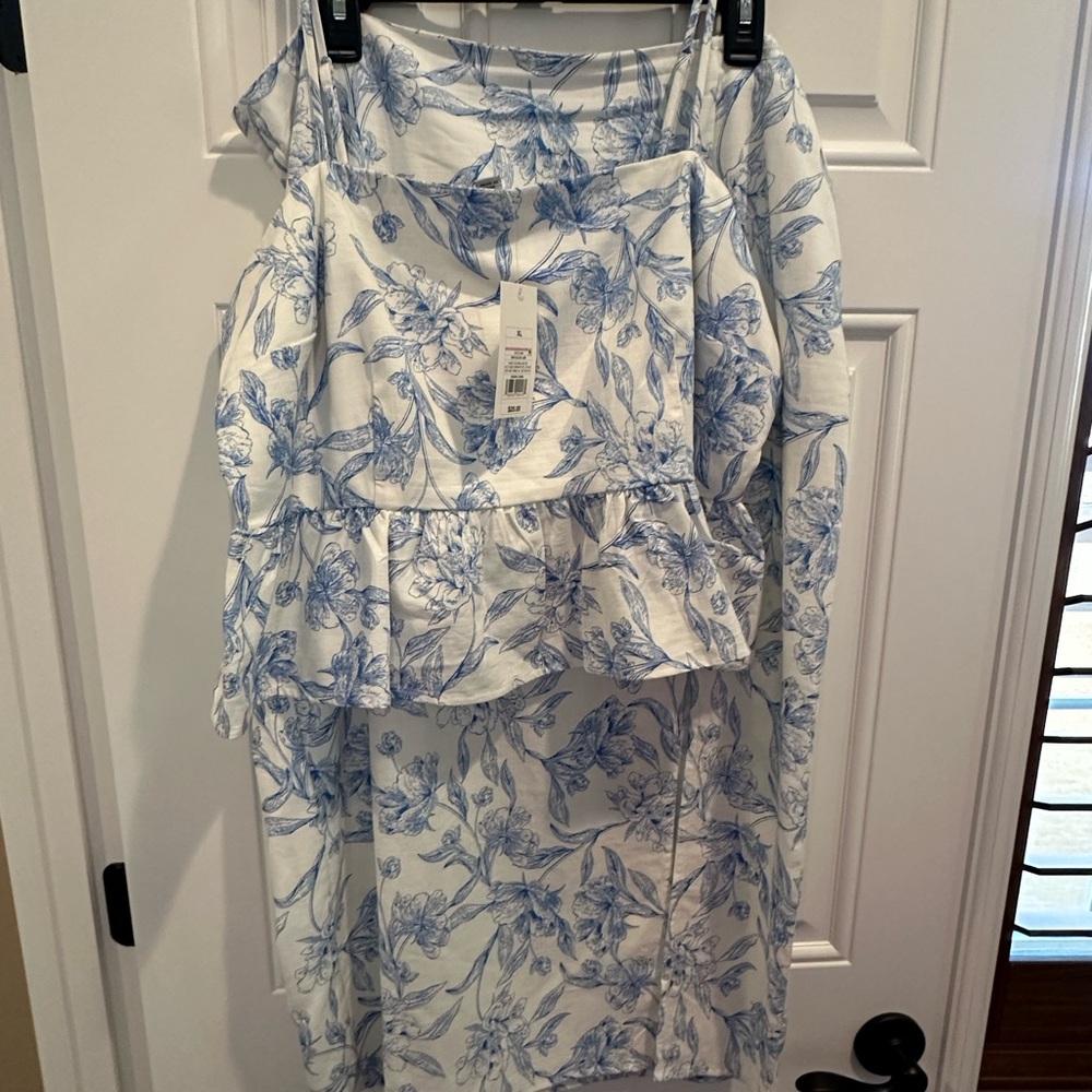 Blue Floral Two-Piece Set - White Background